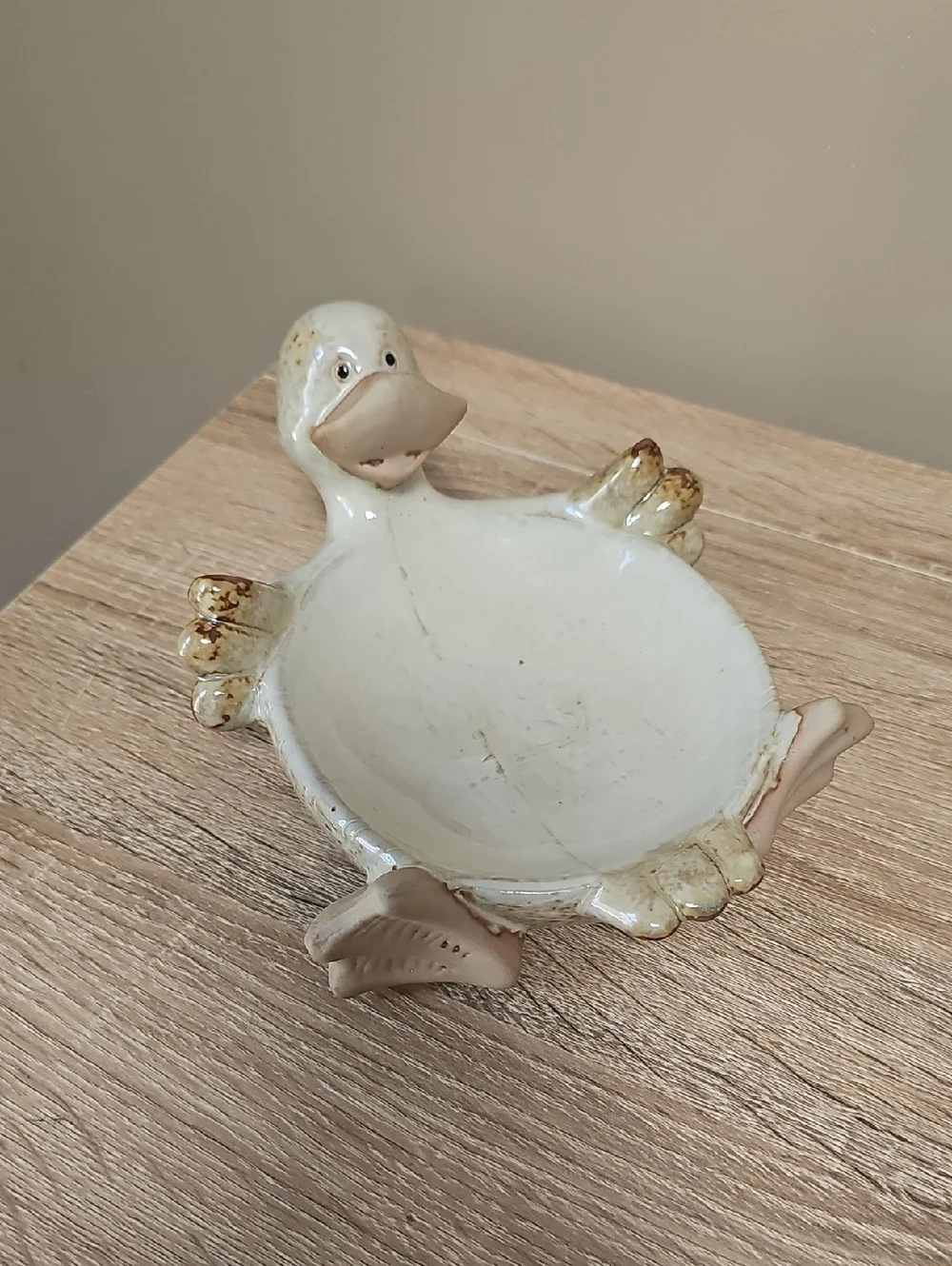 White Ceramic Glazed Pottery Duck Decorative Trinket Or Soap Dish Whimsy & Cute